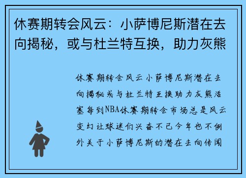 休赛期转会风云：小萨博尼斯潜在去向揭秘，或与杜兰特互换，助力灰熊活塞